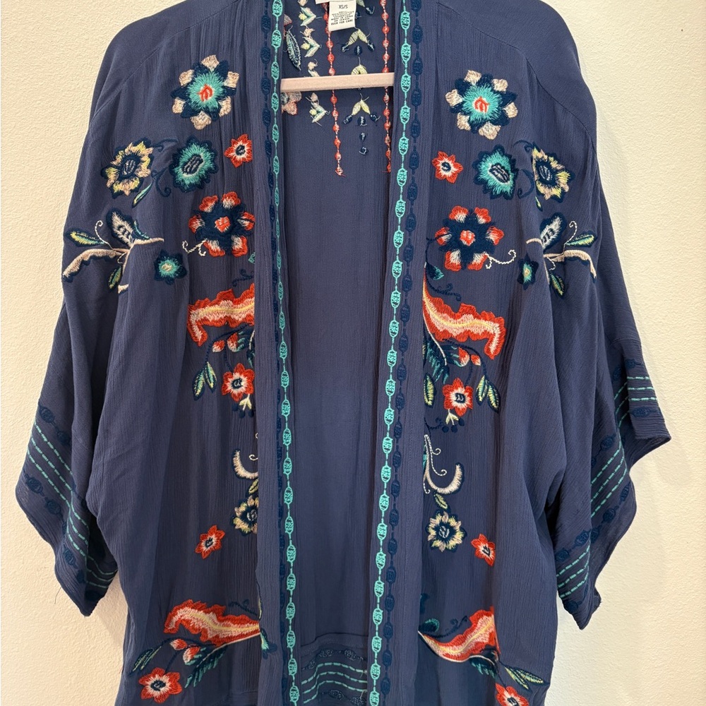 Kimono Jacket Peck & Peck Blue Embroidered